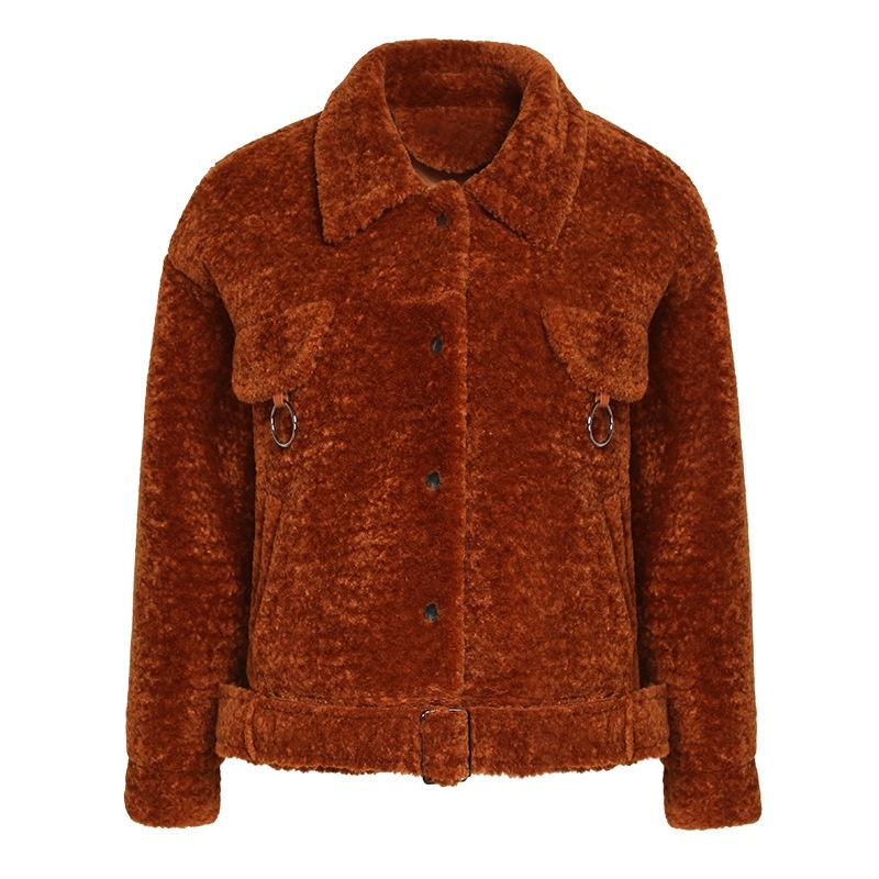 Single Breasted Solvable Belt Thick Warm Fur One Short Jacket