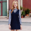 Hit Color Stitching Stripes Plus Velvet Sweet Knit Dress