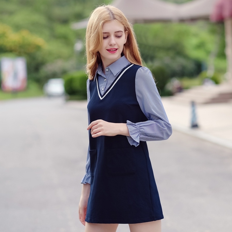 Hit Color Stitching Stripes Plus Velvet Sweet Knit Dress