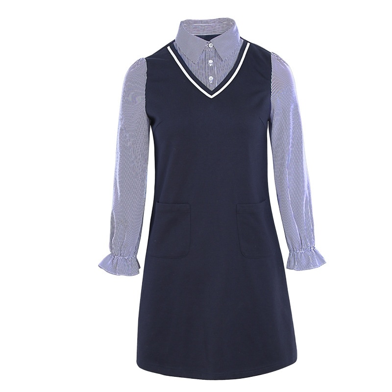 Hit Color Stitching Stripes Plus Velvet Sweet Knit Dress