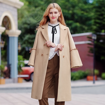 Camel Temperament Lapel Double Breasted Woolen Coat