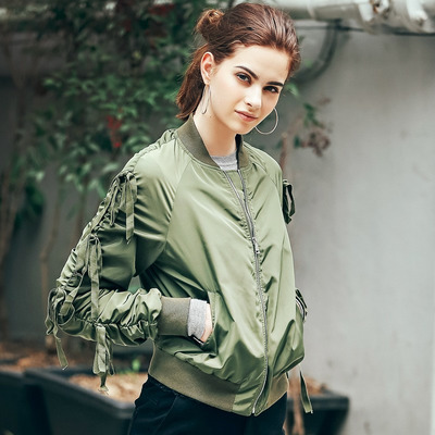 Simple Round Neck Baseball Zip Fastening Clothing Jacket | VoguesUs