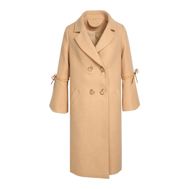 Camel Temperament Lapel Double Breasted Woolen Coat