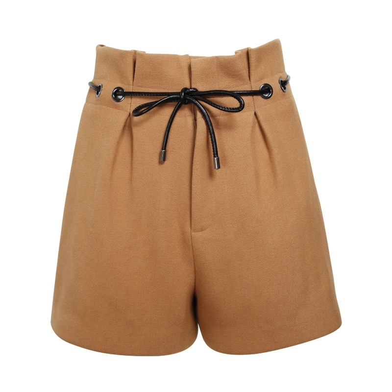 Cravate Plissée Taille Haute, Jambe Large Sauvage Mince Droite Shorts