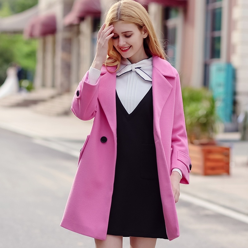 De Couleur Unie Petite Encens Chaud Revers De Costume Manteau De Laine