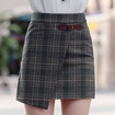 Zipper Stitching High Waist Plaid Leisure Woolen Woolen Skirts