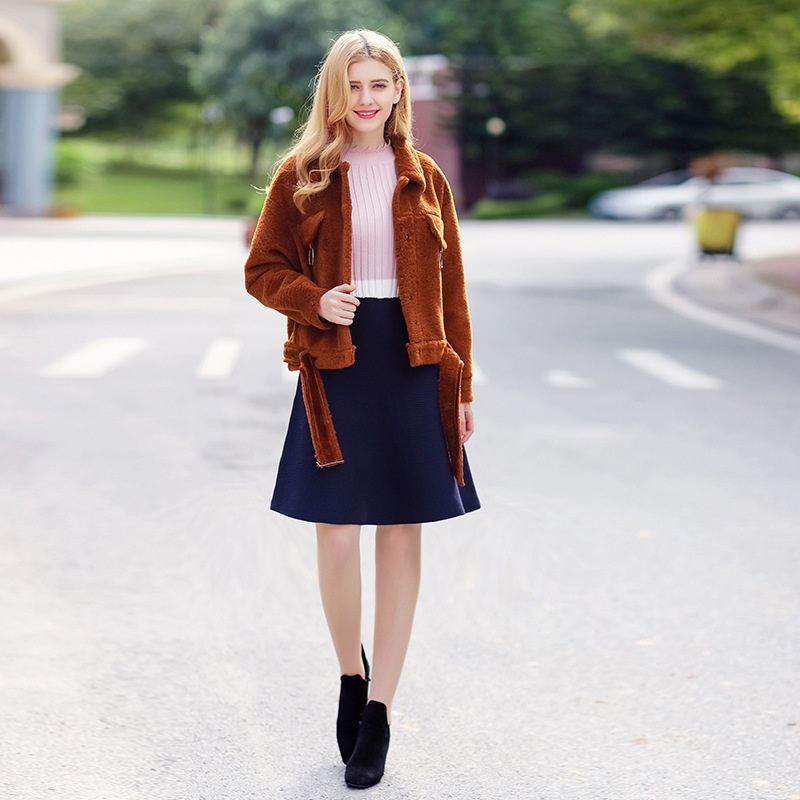 Lotus Leaf Stand Collar Color Sweet Wild Knit Dress