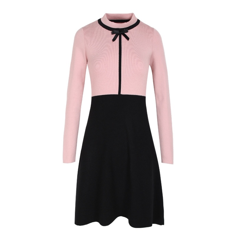 - Rundhalsausschnitt-Hit Farbe Splicing Temperament Damen Strickkleid