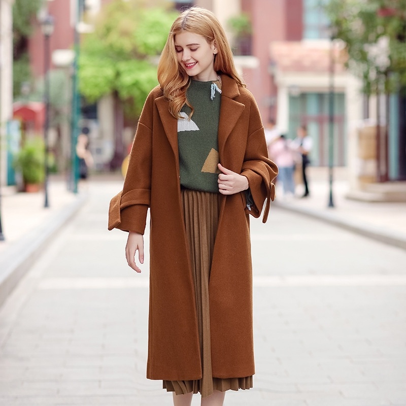 Sleeveless Collar Cuff Loose Collar Knee Long Wool Coat