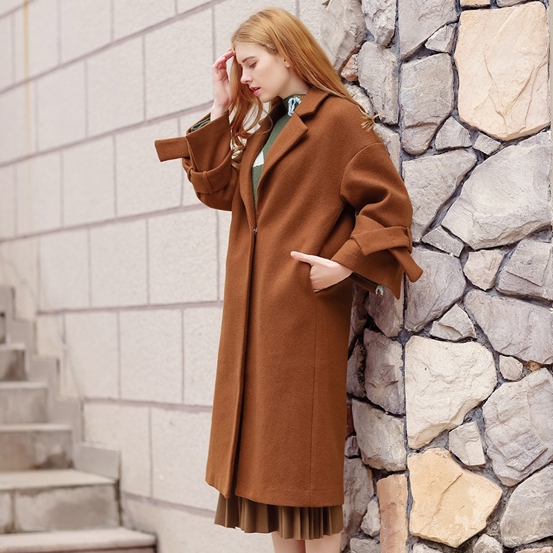 Sleeveless Collar Cuff Loose Collar Knee Long Wool Coat