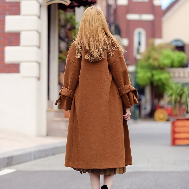 Sleeveless Collar Cuff Loose Collar Knee Long Wool Coat