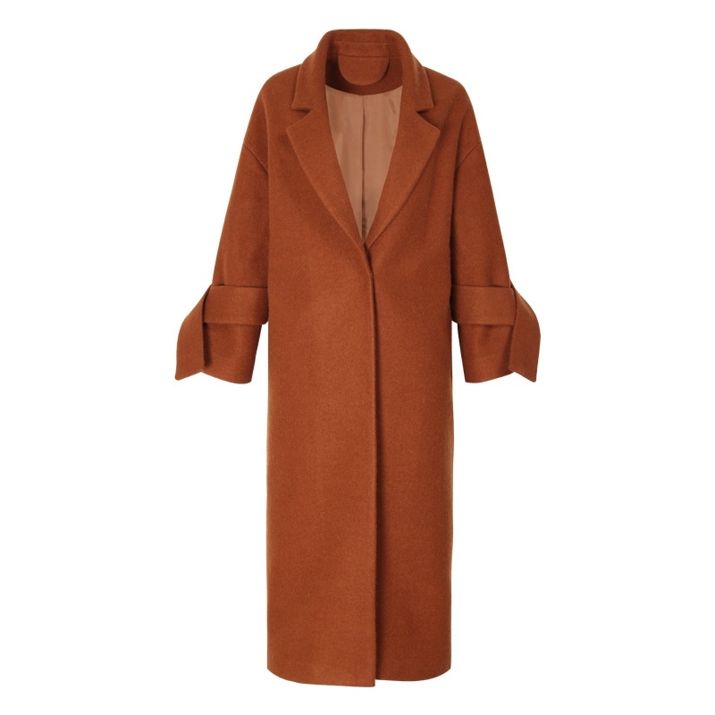 Sleeveless Collar Cuff Loose Collar Knee Long Wool Coat