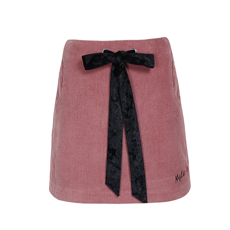 High-Waist Zipper Stitching Bottom Was Thin Corduroy Skirts