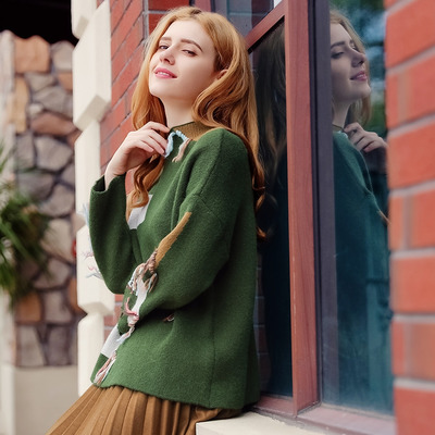 Vert Demi-Collier Haut Shirt Loose Sauvages Bordées De Chandail