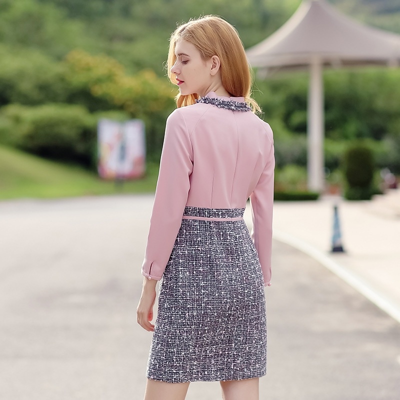 Stand Collar Color Hit Stitching Temperament Ladies Plus Velvet Dress