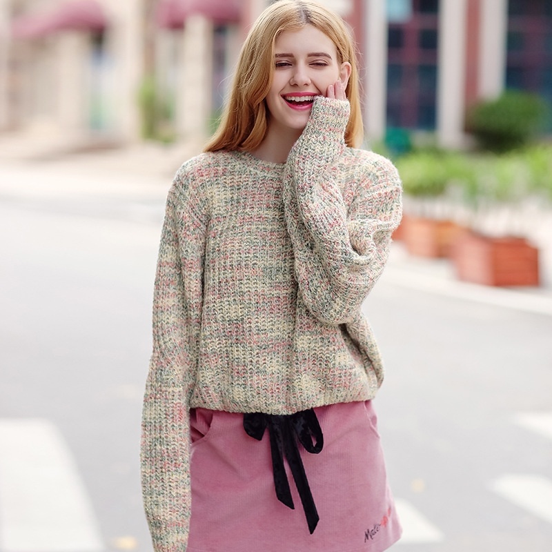Round Neck Hedging Lantern Sleeve Sweet Joker Sweater