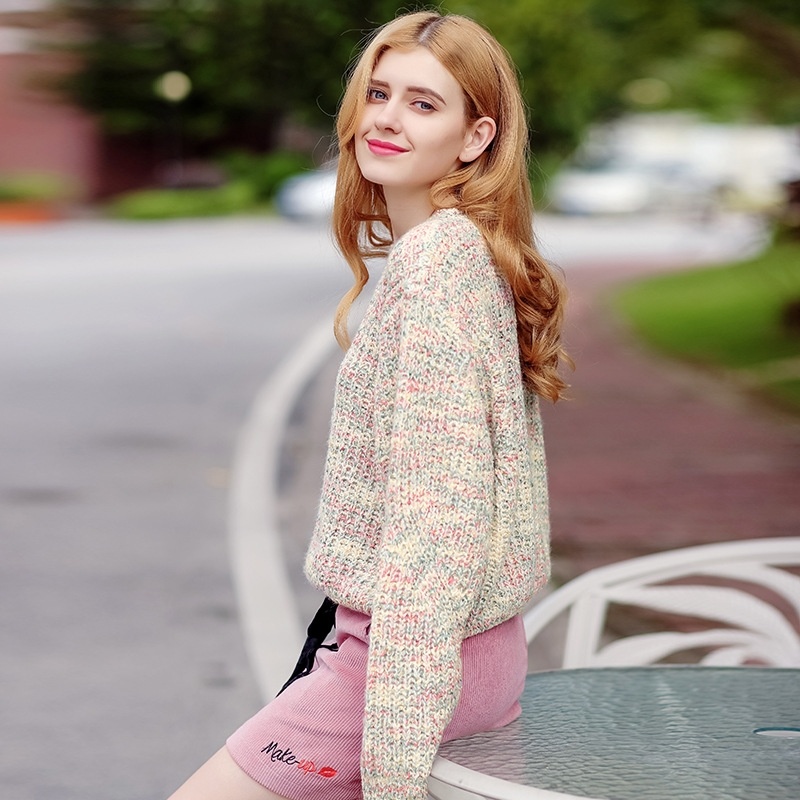 - Rundhalsausschnitt-Hedge-Laterne Ärmel Sweet Joker Pullover