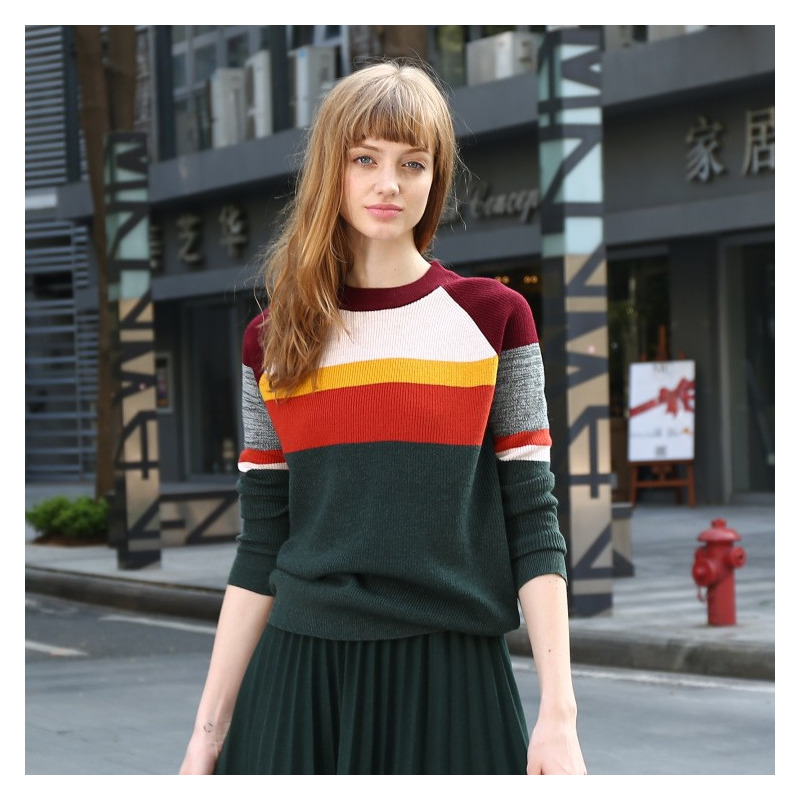 La Mode Décontractée Col Rond Multi Pull Rayé | VoguesUs