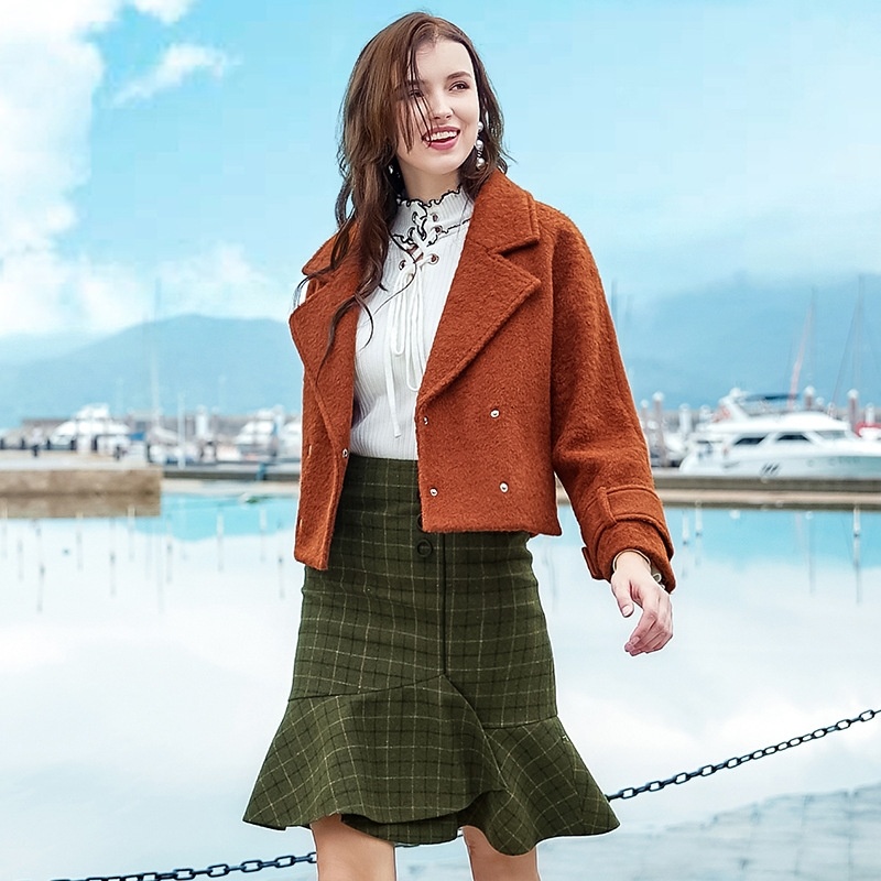 Double Breasted Alba Short Lapel Wool Winter Jacket