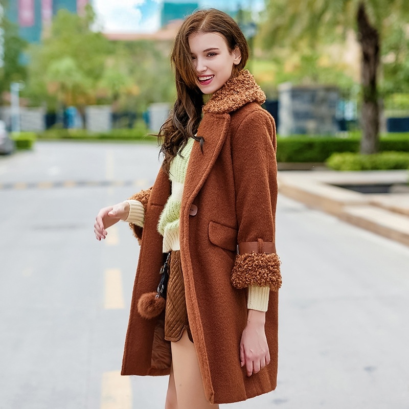 Single Breasted Alba Cardigan Lapel Wool Coat With Flap Pockets 
