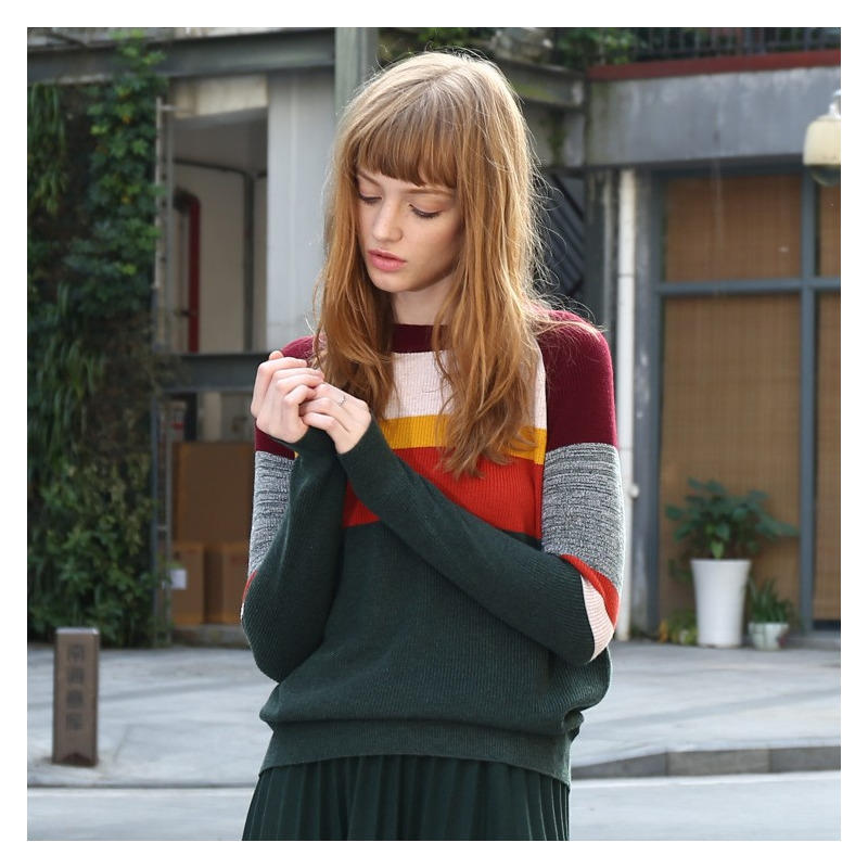 La Mode Décontractée Col Rond Multi Pull Rayé | VoguesUs