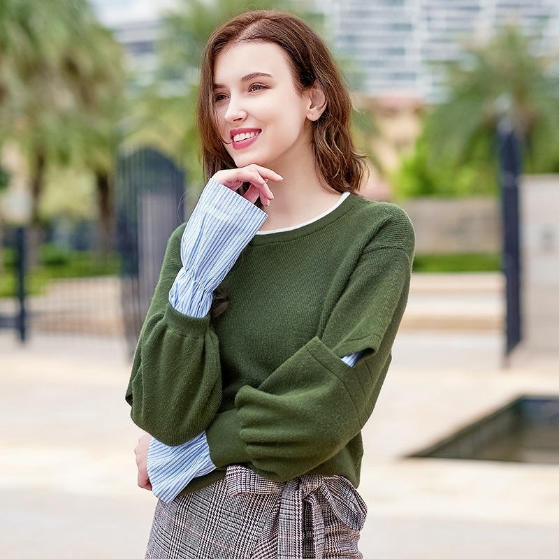 Runde-Kragen Pullover Mit Kontrast-Nähten, Zwei Stück Pullover