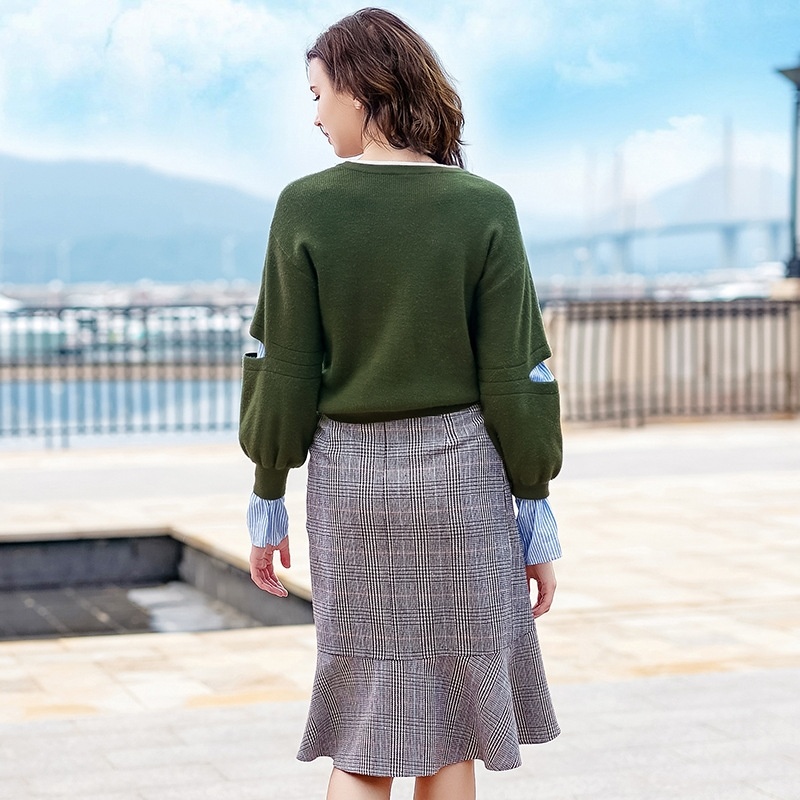 Runde-Kragen Pullover Mit Kontrast-Nähten, Zwei Stück Pullover