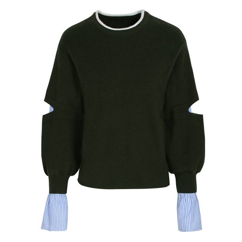Runde-Kragen Pullover Mit Kontrast-Nähten, Zwei Stück Pullover