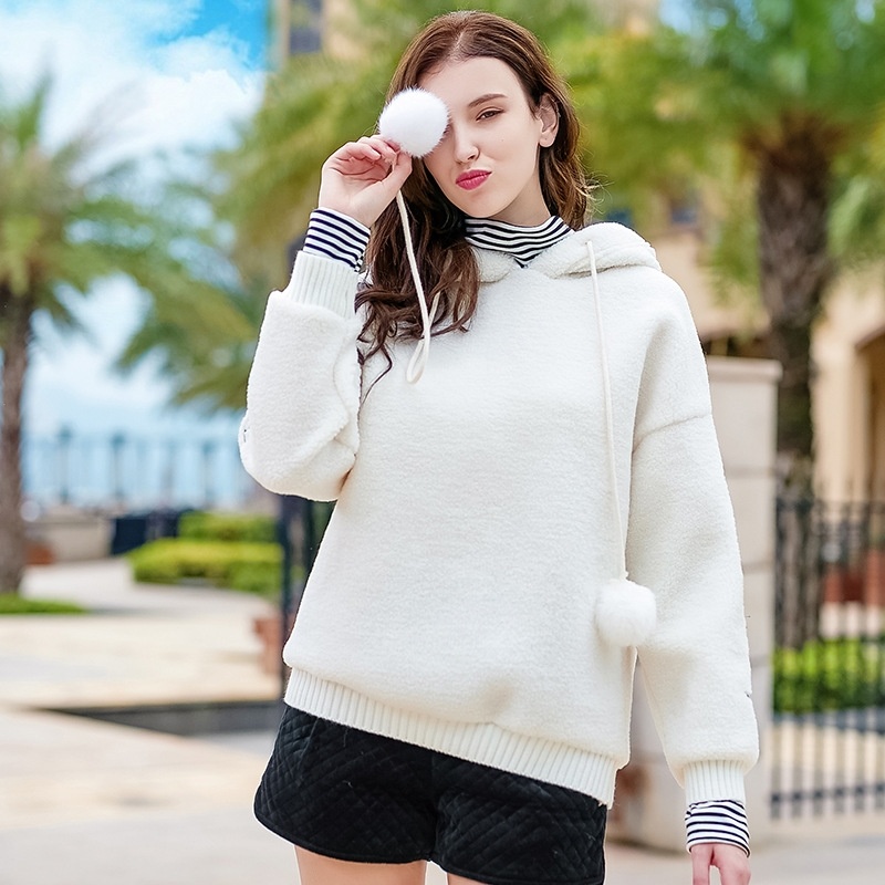 Gestreift Nähte Kapuze Zwei Kurze Pullover