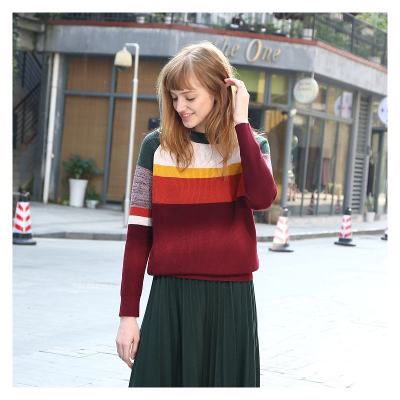 La Mode Décontractée Col Rond Multi Pull Rayé | VoguesUs