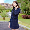 Cashmere Check Long Sleeve Dress Wite Tie Neck