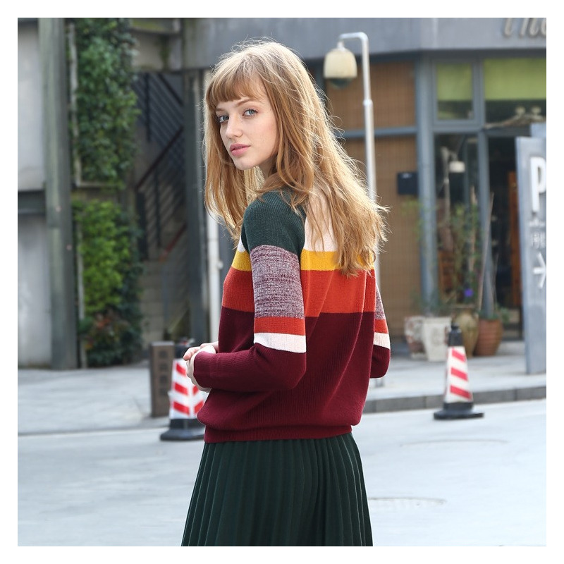 La Mode Décontractée Col Rond Multi Pull Rayé | VoguesUs