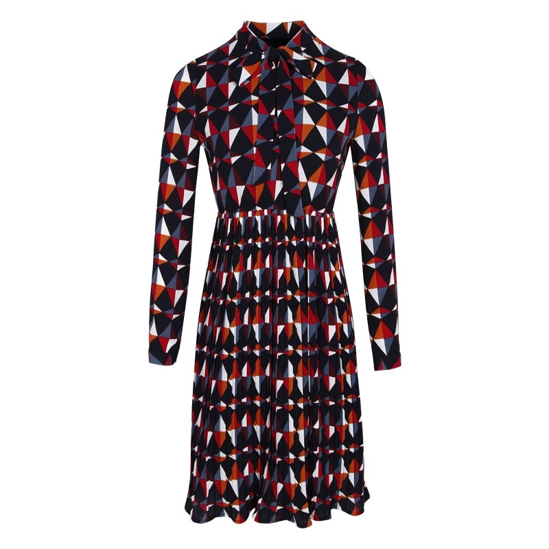 Floral Print V Neck Pleated Chiffon A Line Dress