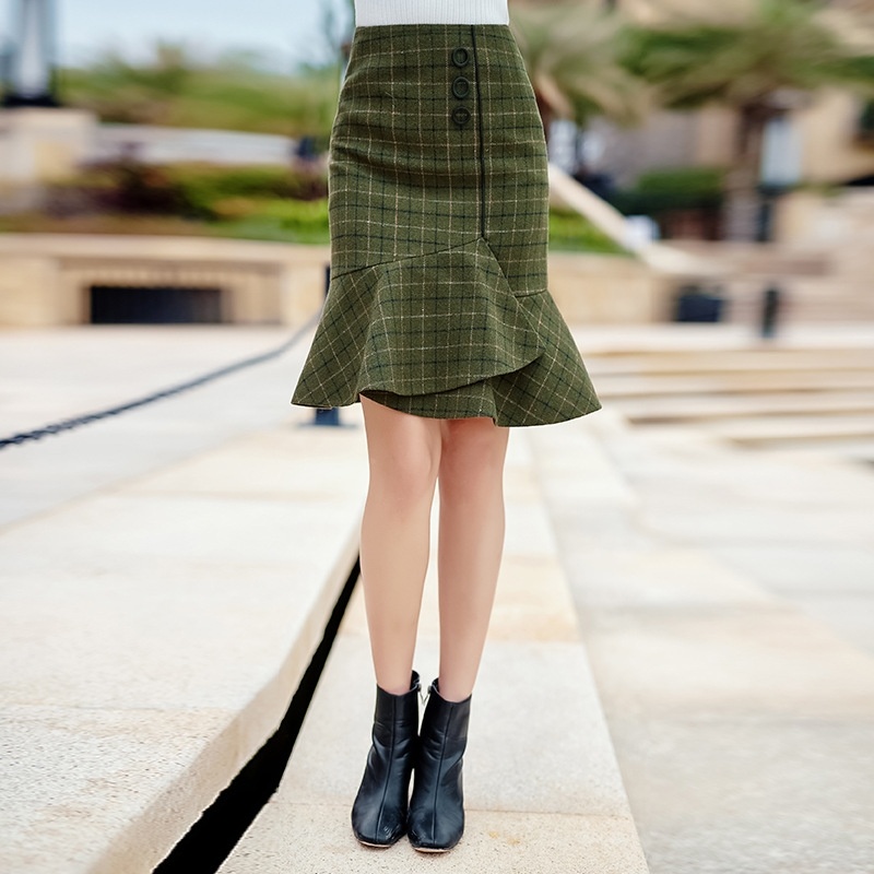 Plaid Zipper Stitching Lotus Thin Light Thin Skirts