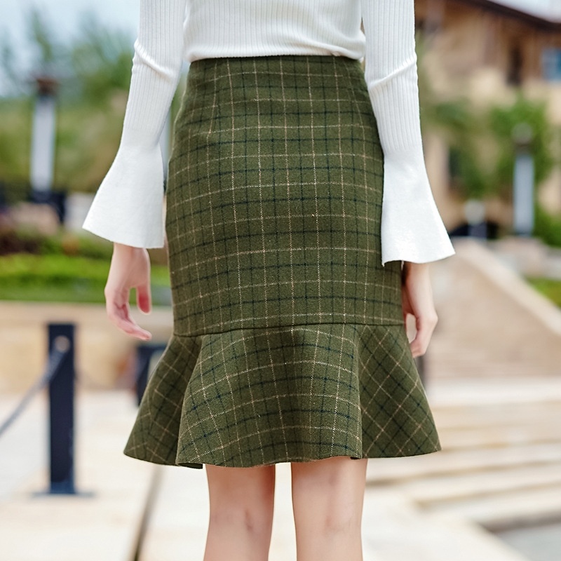 Plaid Zipper Stitching Lotus Thin Light Thin Skirts
