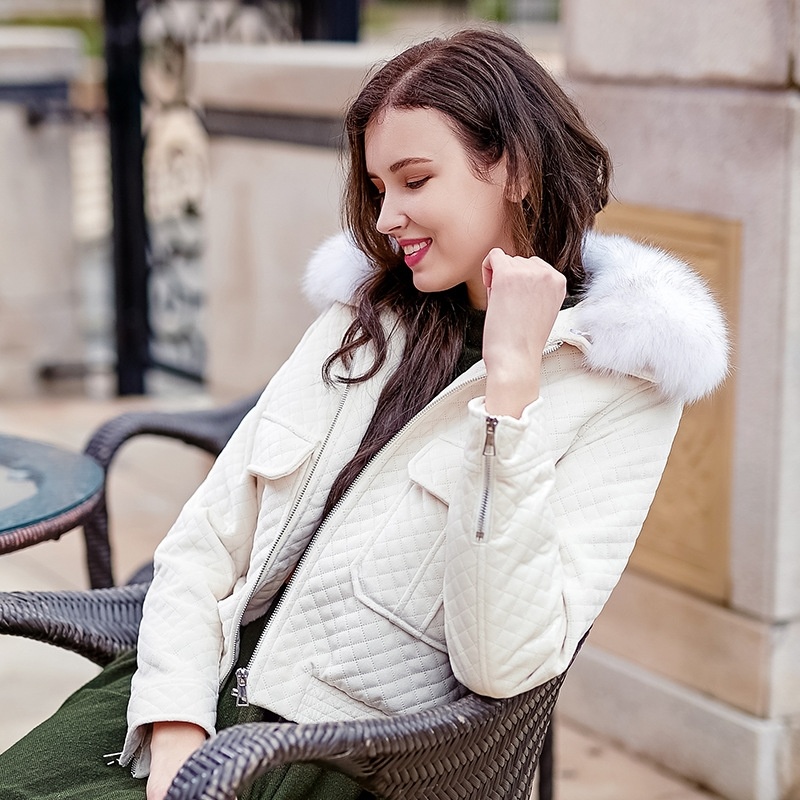 Col Fausse Fourrure Fermeture Éclair Manteau Court Avec Plus De Poche