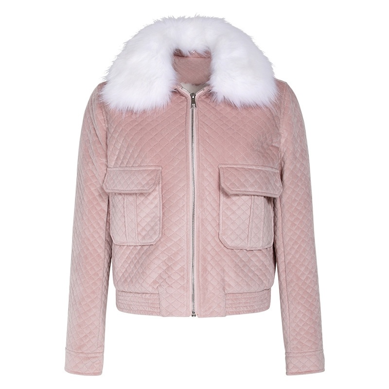 Col Fausse Fourrure Fermeture Éclair Manteau Court Avec Plus De Poche
