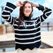 Gestreifte Rundhalsausschnitt-Stickerei-Basis-Shirt Warme Pullover