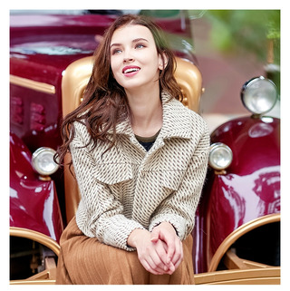 Plaid Single Breasted Quilted Cotton Wool Jacket