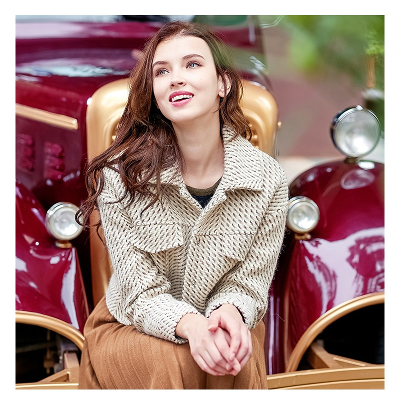 Plaid Single Breasted Quilted Cotton Wool Jacket