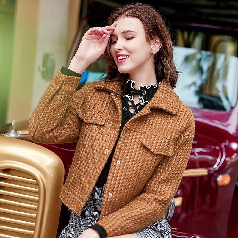 Plaid Unique À Poitrine Matelassé Coton Veste En Laine