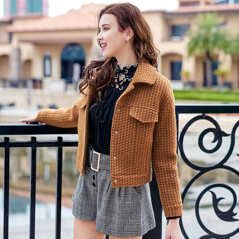 Plaid Single Breasted Quilted Cotton Wool Jacket