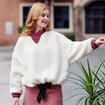 Süße Holzige Plüsch-Halb-Hoher Kragen Pullover Mantel Mit Kontrast-Farbe Details