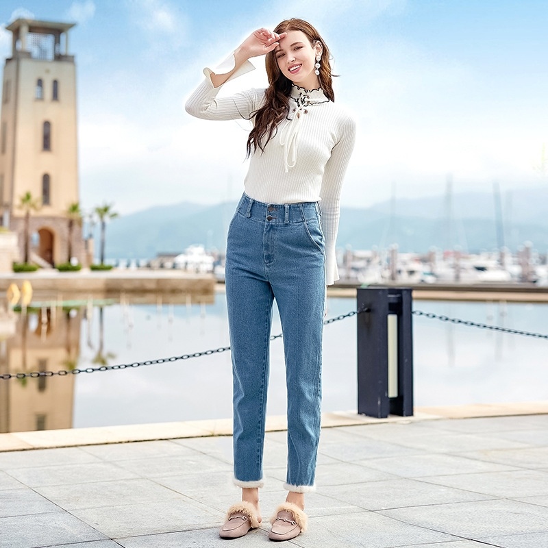 Invierno Sophie De La Alta Subida De Los Pantalones Vaqueros Con