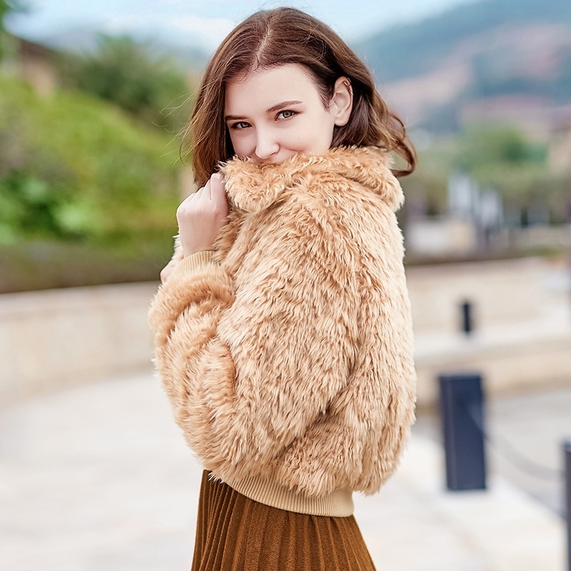 Intrigué Fausse Fourrure Revers De Côtes De La Manche De Velours, Une Veste Chaude, Manteau Avec Anneau