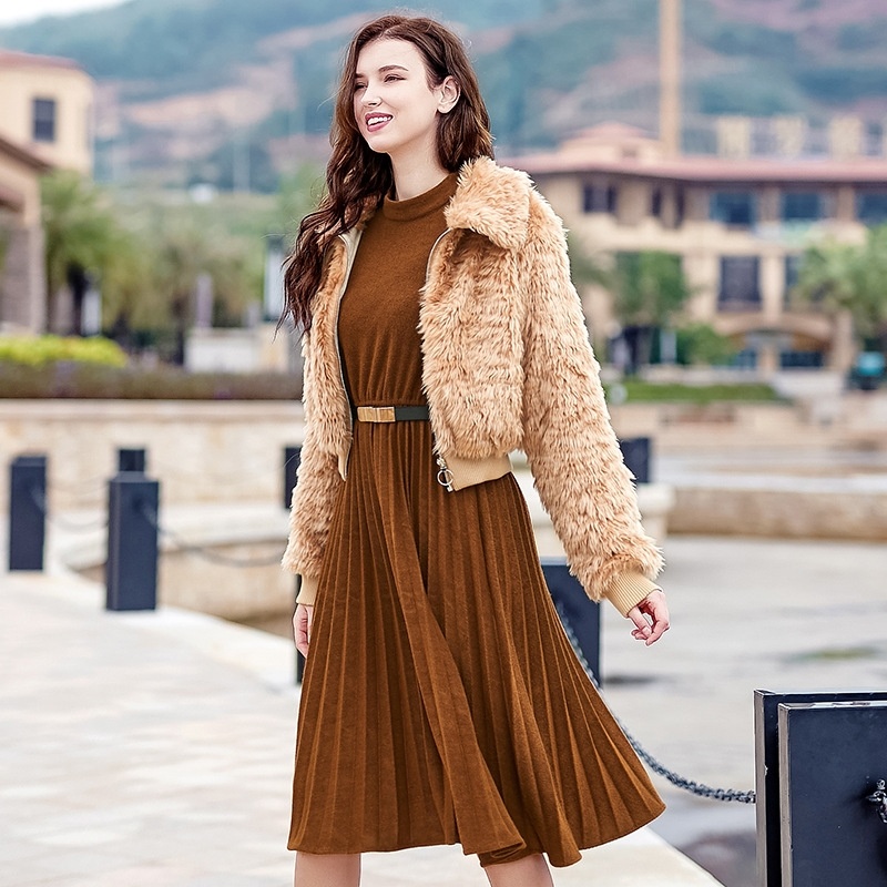 Intrigué Fausse Fourrure Revers De Côtes De La Manche De Velours, Une Veste Chaude, Manteau Avec Anneau
