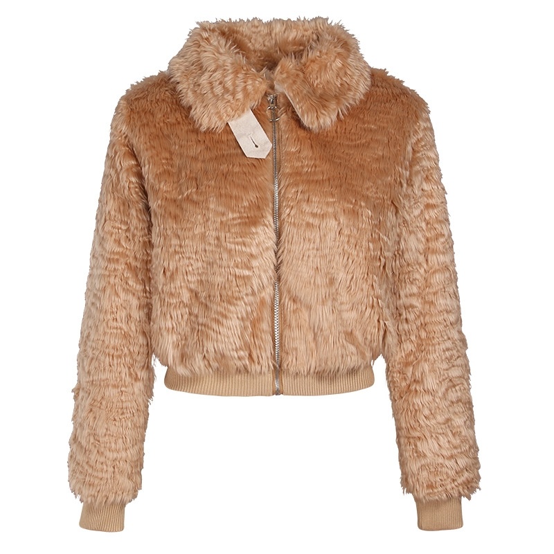 Intrigué Fausse Fourrure Revers De Côtes De La Manche De Velours, Une Veste Chaude, Manteau Avec Anneau