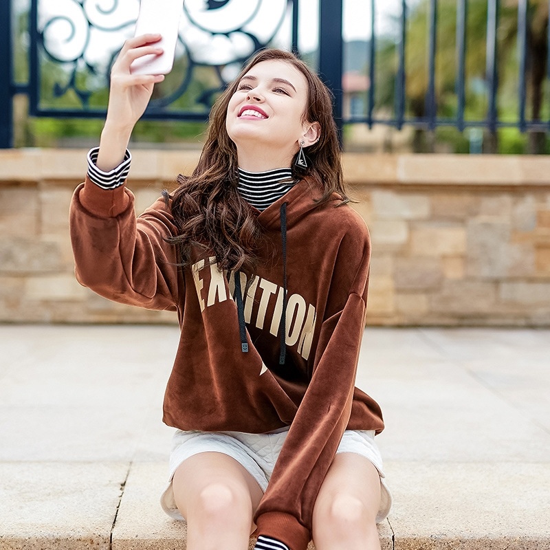 Stripes and Hoods High Collar Layered Splicing Velvet Sweater |