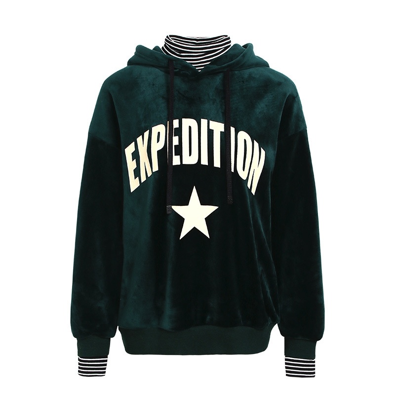 Stripes and Hoods High Collar Layered Splicing Velvet Sweater |