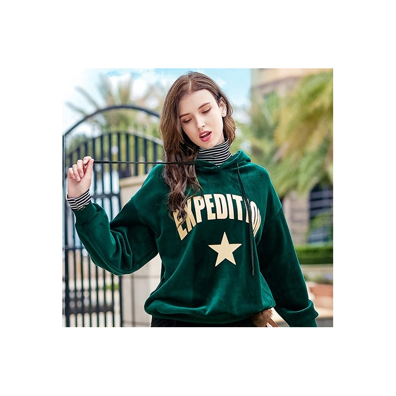 Stripes and Hoods High Collar Layered Splicing Velvet Sweater |